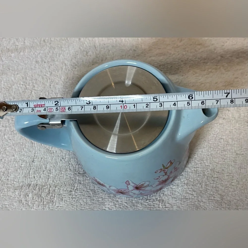Alfred Ceramic & Stainless Steel Teapot Blue Cherry Blossoms